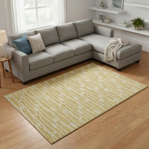 HomeRoots 10' X 14' Gold And Ivory Nautical Area Rug – Washable, UV Protected, Stain Resistant, Perfect for Families! 645397