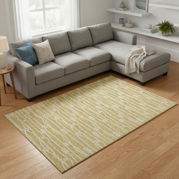 HomeRoots 10' X 14' Gold And Ivory Nautical Area Rug – Washable, UV Protected, Stain Resistant, Perfect for Families! 645397