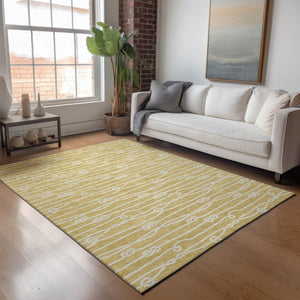 HomeRoots 10' X 14' Gold And Ivory Nautical Area Rug – Washable, UV Protected, Stain Resistant, Perfect for Families! 645397