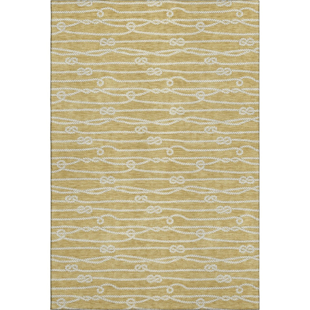 HomeRoots 10' X 14' Gold And Ivory Nautical Area Rug – Washable, UV Protected, Stain Resistant, Perfect for Families! 645397