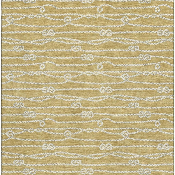 HomeRoots 10' X 14' Gold And Ivory Nautical Area Rug – Washable, UV Protected, Stain Resistant, Perfect for Families! 645397