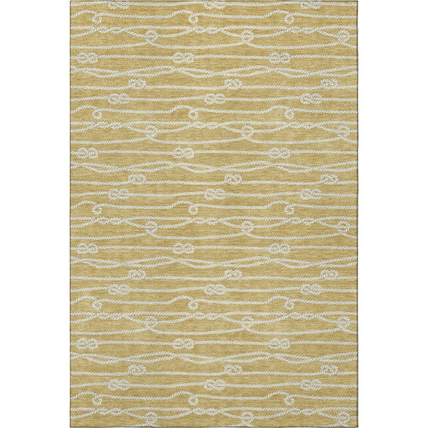 HomeRoots 10' X 14' Gold And Ivory Nautical Area Rug – Washable, UV Protected, Stain Resistant, Perfect for Families! 645397