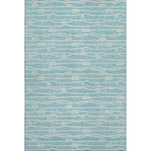 HomeRoots 5' X 8' Teal Blue Nautical Area Rug - Washable, Stain-Resistant, UV Protected for High-Traffic Spaces 645399