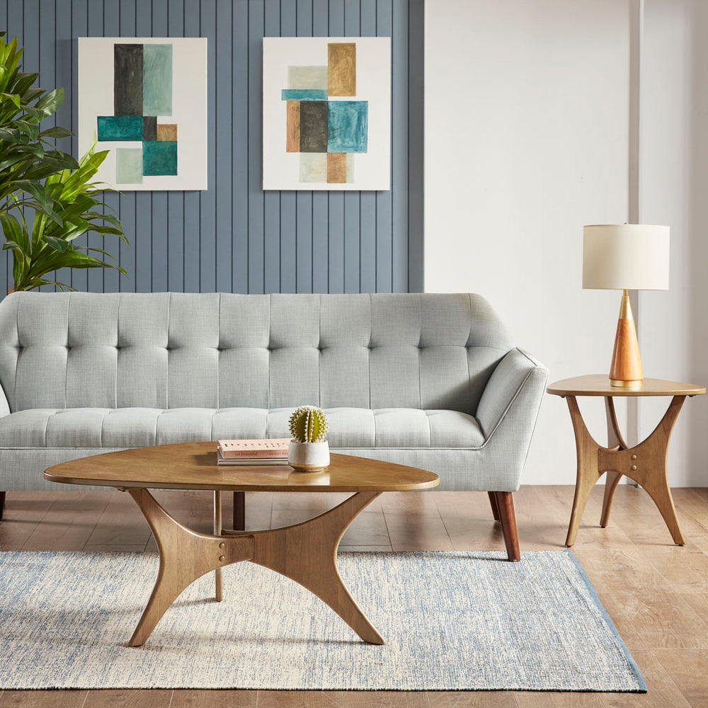 JLA Home INK+IVY - Triangle Solid Wood Side Table with Mid-Century Cross Base, Natural Elm Finish, Durable Accent II120-0428