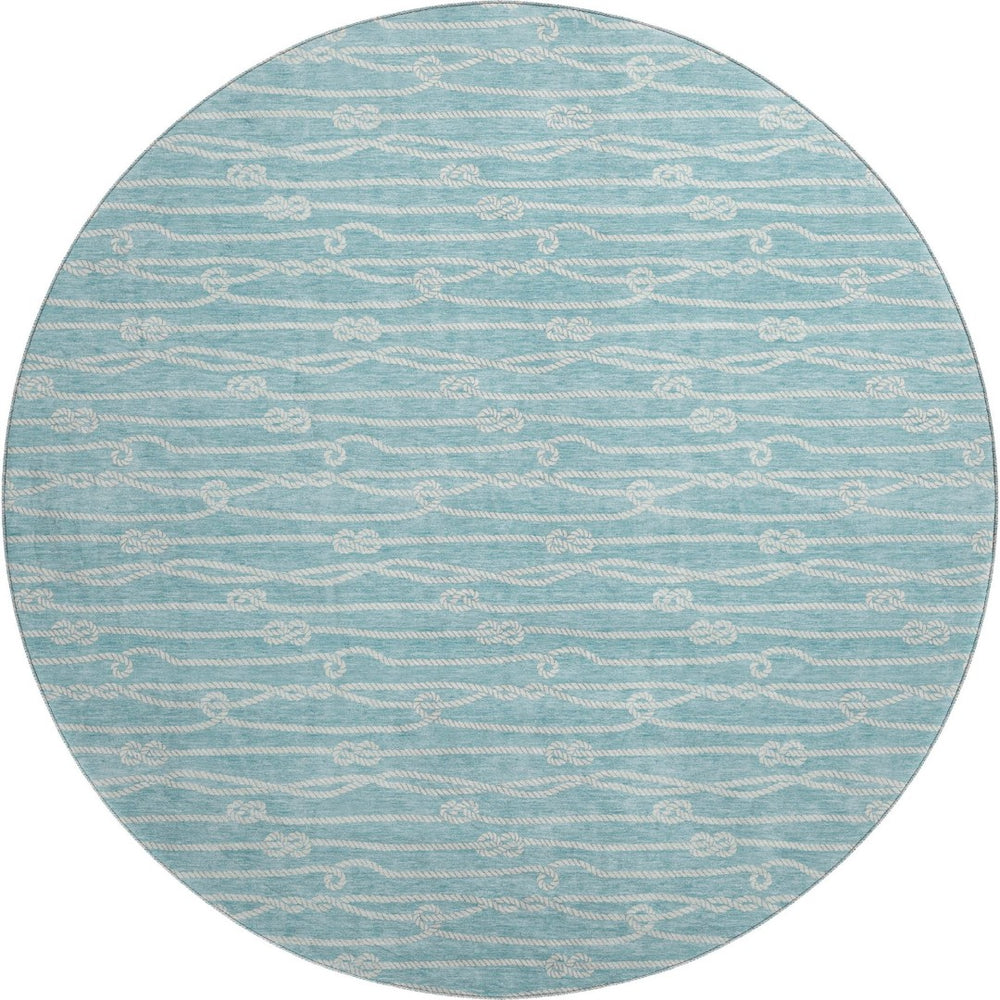 HomeRoots 8' Teal Blue Round Rug - Nautical, Washable, UV Protected, Durable & Stain Resistant for Coastal Charm 645400