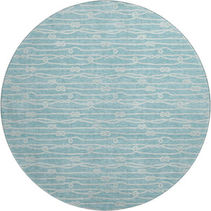HomeRoots 8' Teal Blue Round Rug - Nautical, Washable, UV Protected, Durable & Stain Resistant for Coastal Charm 645400