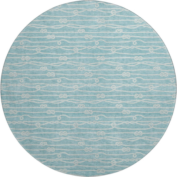 HomeRoots 8' Teal Blue Round Rug - Nautical, Washable, UV Protected, Durable & Stain Resistant for Coastal Charm 645400
