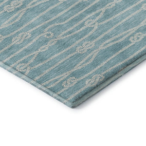 HomeRoots 8' Teal Blue Round Rug - Nautical, Washable, UV Protected, Durable & Stain Resistant for Coastal Charm 645400