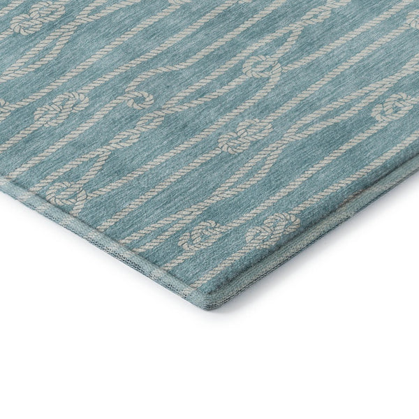 HomeRoots 8' Teal Blue Round Rug - Nautical, Washable, UV Protected, Durable & Stain Resistant for Coastal Charm 645400