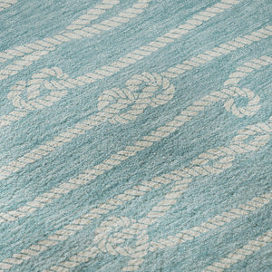 HomeRoots 8' Teal Blue Round Rug - Nautical, Washable, UV Protected, Durable & Stain Resistant for Coastal Charm 645400