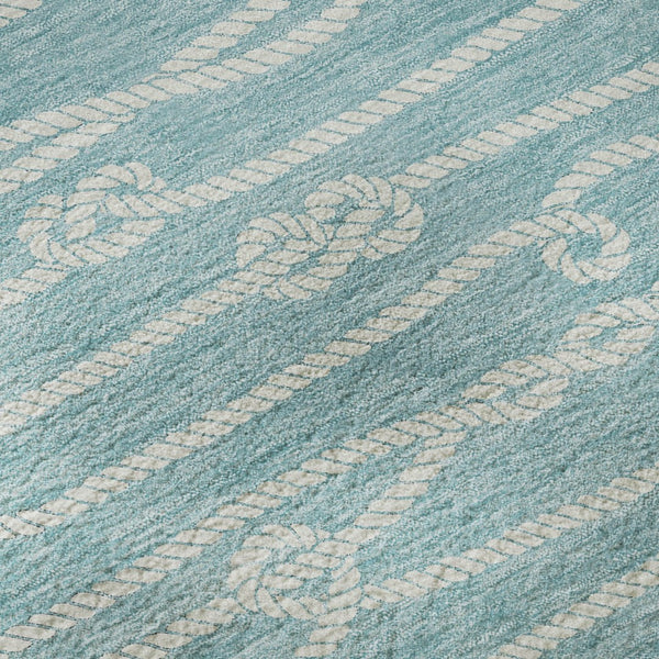 HomeRoots 8' Teal Blue Round Rug - Nautical, Washable, UV Protected, Durable & Stain Resistant for Coastal Charm 645400