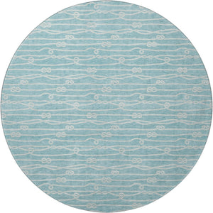 HomeRoots 8' Teal Blue Round Rug - Nautical, Washable, UV Protected, Durable & Stain Resistant for Coastal Charm 645400