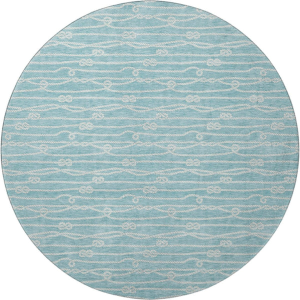 HomeRoots 8' Teal Blue Round Rug - Nautical, Washable, UV Protected, Durable & Stain Resistant for Coastal Charm 645400