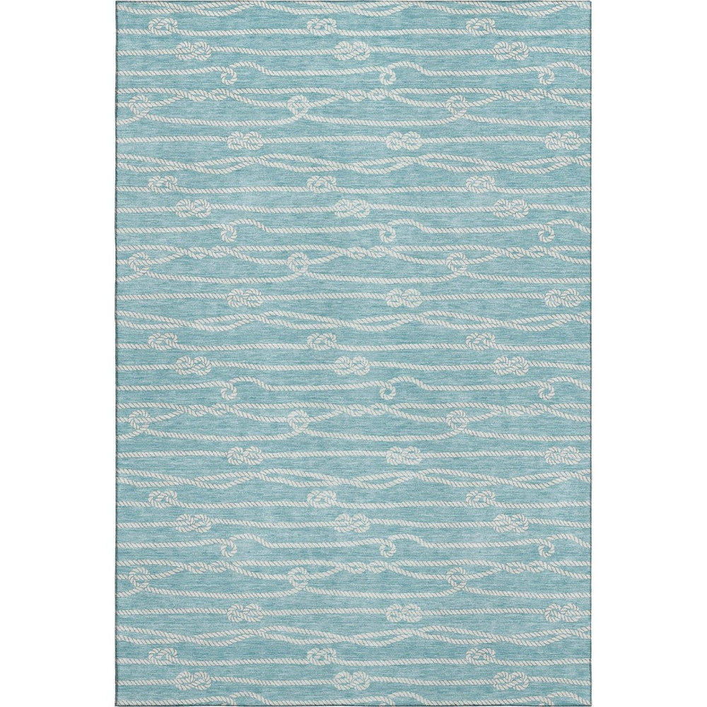 HomeRoots 8' X 10' Coastal Teal Blue & Ivory Nautical Area Rug - Washable, UV-Protected, Family-Friendly Decor 645401