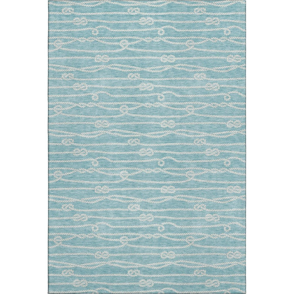 HomeRoots 8' X 10' Coastal Teal Blue & Ivory Nautical Area Rug - Washable, UV-Protected, Family-Friendly Decor 645401