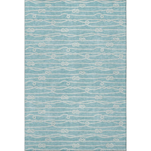 HomeRoots 8' X 10' Coastal Teal Blue & Ivory Nautical Area Rug - Washable, UV-Protected, Family-Friendly Decor 645401