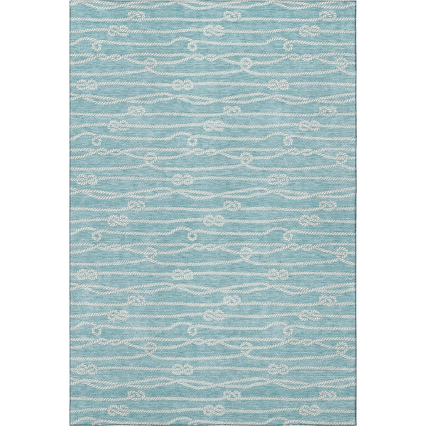 HomeRoots 8' X 10' Coastal Teal Blue & Ivory Nautical Area Rug - Washable, UV-Protected, Family-Friendly Decor 645401