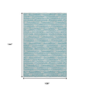 HomeRoots 9' X 12' Teal Blue Nautical Area Rug – Washable, UV-Protected, Durable & Stylish for High-Traffic Spaces 645402
