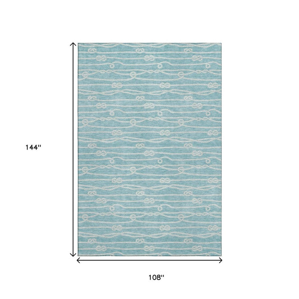 HomeRoots 9' X 12' Teal Blue Nautical Area Rug – Washable, UV-Protected, Durable & Stylish for High-Traffic Spaces 645402