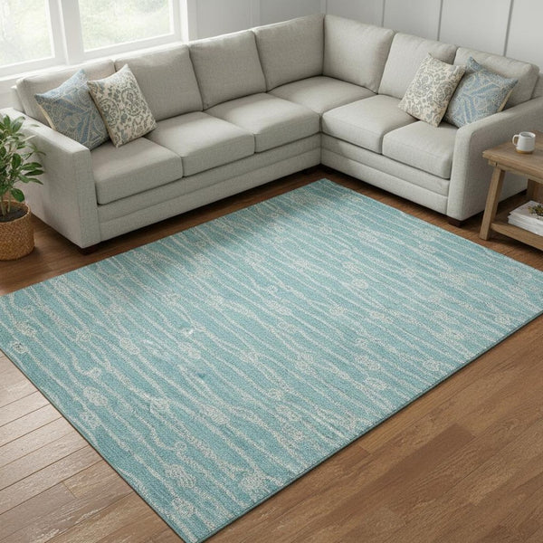 HomeRoots 9' X 12' Teal Blue Nautical Area Rug – Washable, UV-Protected, Durable & Stylish for High-Traffic Spaces 645402