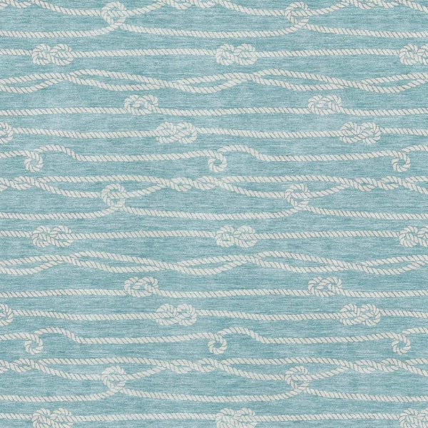 HomeRoots 9' X 12' Teal Blue Nautical Area Rug – Washable, UV-Protected, Durable & Stylish for High-Traffic Spaces 645402
