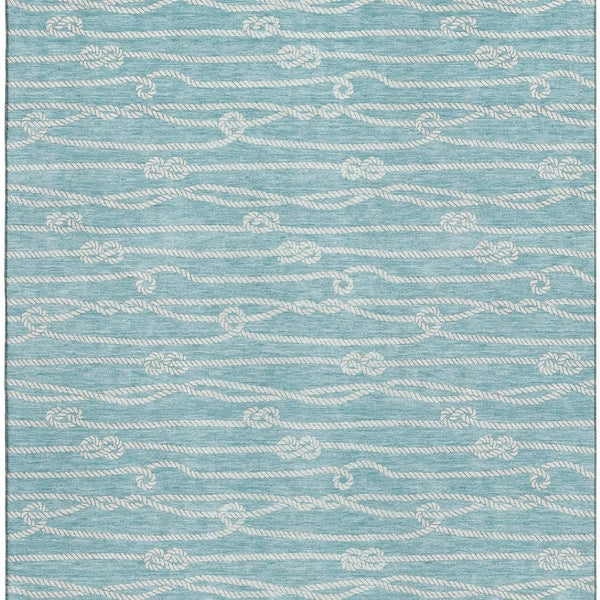 HomeRoots 9' X 12' Teal Blue Nautical Area Rug – Washable, UV-Protected, Durable & Stylish for High-Traffic Spaces 645402