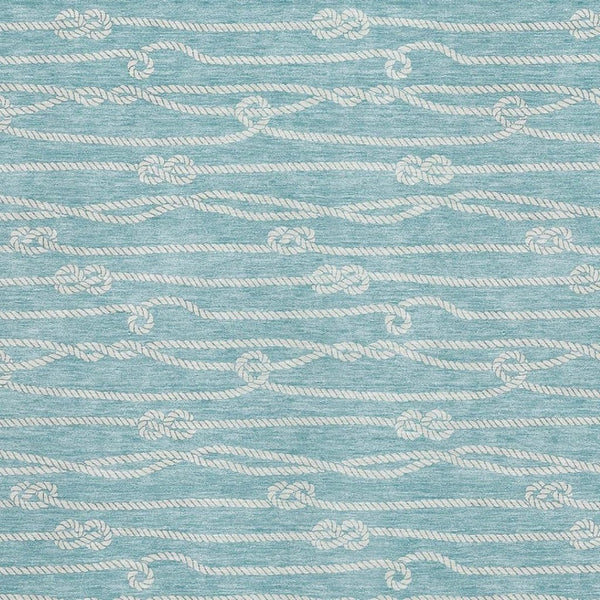 HomeRoots 10' Teal Blue and Ivory Nautical Area Rug - Washable, UV-Protected, Stain-Resistant Charm for Homes 645403