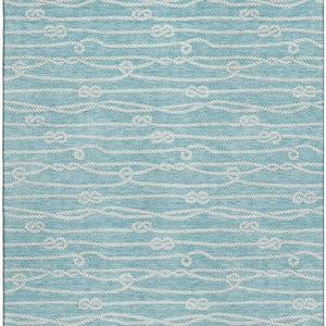 HomeRoots 10' Teal Blue and Ivory Nautical Area Rug - Washable, UV-Protected, Stain-Resistant Charm for Homes 645403
