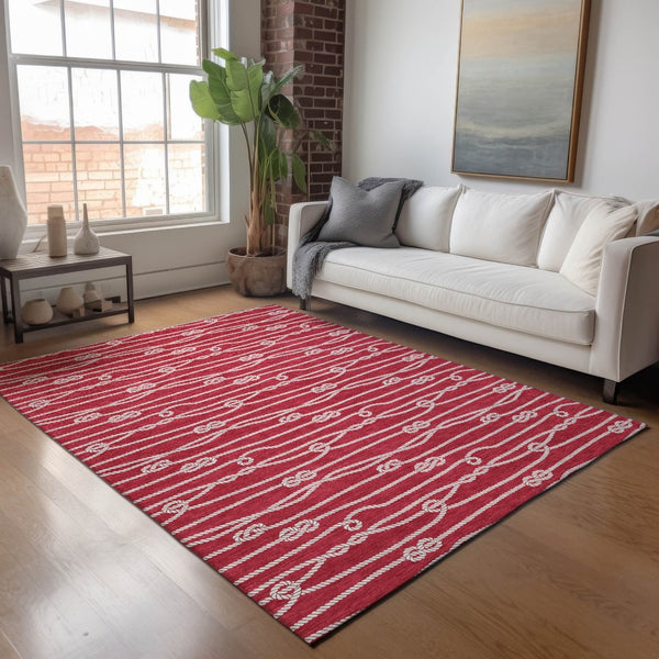 HomeRoots 5' X 8' Red and Ivory Nautical Area Rug - Durable, Washable, UV Protected for Coastal Living Spaces 645405