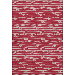 HomeRoots 5' X 8' Red and Ivory Nautical Area Rug - Durable, Washable, UV Protected for Coastal Living Spaces 645405