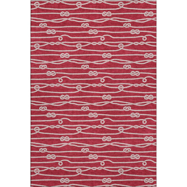 HomeRoots 5' X 8' Red and Ivory Nautical Area Rug - Durable, Washable, UV Protected for Coastal Living Spaces 645405