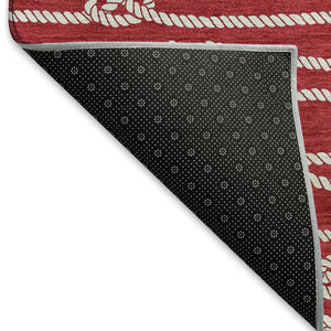 HomeRoots 5' X 8' Red and Ivory Nautical Area Rug - Durable, Washable, UV Protected for Coastal Living Spaces 645405