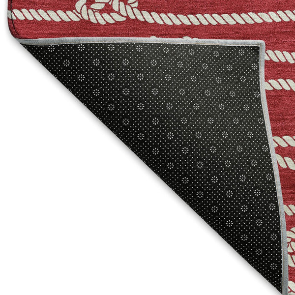 HomeRoots 5' X 8' Red and Ivory Nautical Area Rug - Durable, Washable, UV Protected for Coastal Living Spaces 645405