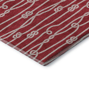 HomeRoots 5' X 8' Red and Ivory Nautical Area Rug - Durable, Washable, UV Protected for Coastal Living Spaces 645405