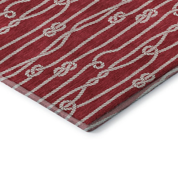 HomeRoots 5' X 8' Red and Ivory Nautical Area Rug - Durable, Washable, UV Protected for Coastal Living Spaces 645405