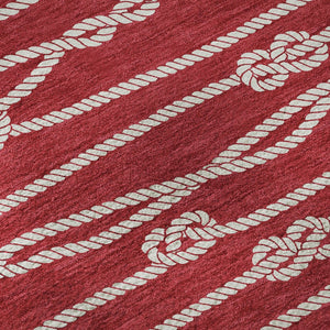 HomeRoots 5' X 8' Red and Ivory Nautical Area Rug - Durable, Washable, UV Protected for Coastal Living Spaces 645405