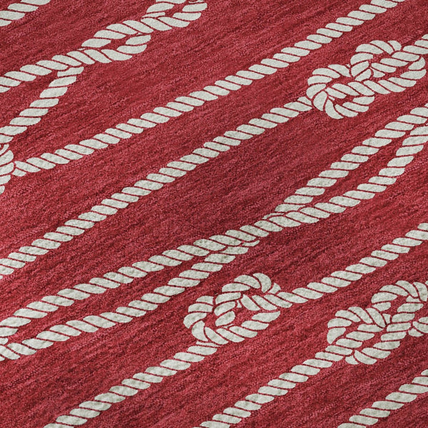 HomeRoots 5' X 8' Red and Ivory Nautical Area Rug - Durable, Washable, UV Protected for Coastal Living Spaces 645405