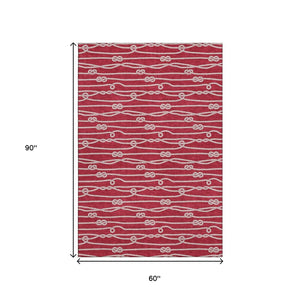 HomeRoots 5' X 8' Red and Ivory Nautical Area Rug - Durable, Washable, UV Protected for Coastal Living Spaces 645405