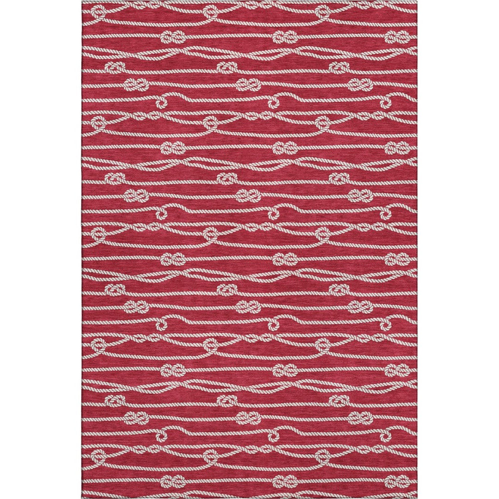 HomeRoots 8' X 10' Nautical Red & Ivory Area Rug - Washable, Stain-Resistant, UV Protection for Coastal Charm 645407