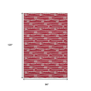 HomeRoots 8' X 10' Nautical Red & Ivory Area Rug - Washable, Stain-Resistant, UV Protection for Coastal Charm 645407