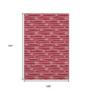 HomeRoots 9' X 12' Nautical Red and Ivory Washable Area Rug with UV Protection for Coastal-Inspired Décor 645408