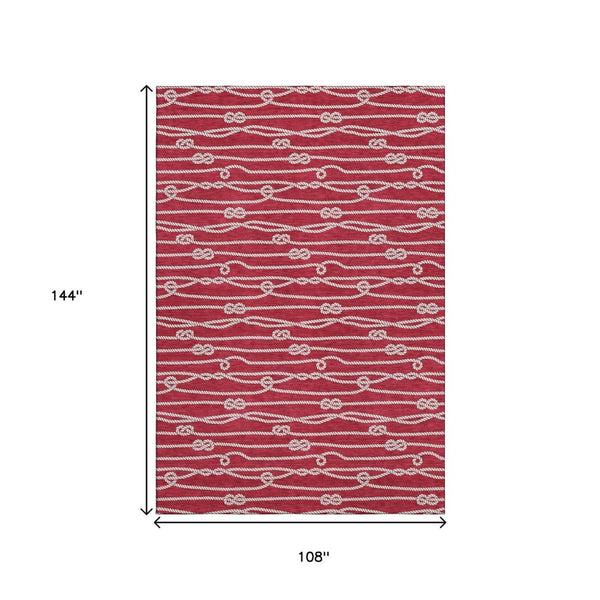 HomeRoots 9' X 12' Nautical Red and Ivory Washable Area Rug with UV Protection for Coastal-Inspired Décor 645408