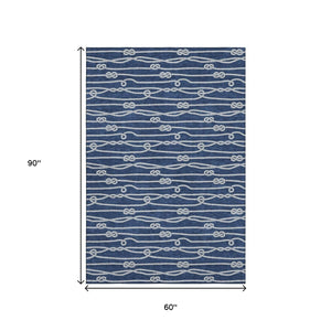 HomeRoots 5' X 8' Navy Blue & Ivory Nautical Area Rug - Washable, UV-Protected, Stain-Resistant & Soft! 645411