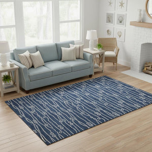 HomeRoots 5' X 8' Navy Blue & Ivory Nautical Area Rug - Washable, UV-Protected, Stain-Resistant & Soft! 645411