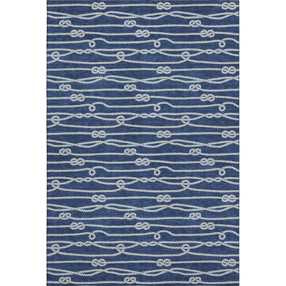 HomeRoots 5' X 8' Navy Blue & Ivory Nautical Area Rug - Washable, UV-Protected, Stain-Resistant & Soft! 645411