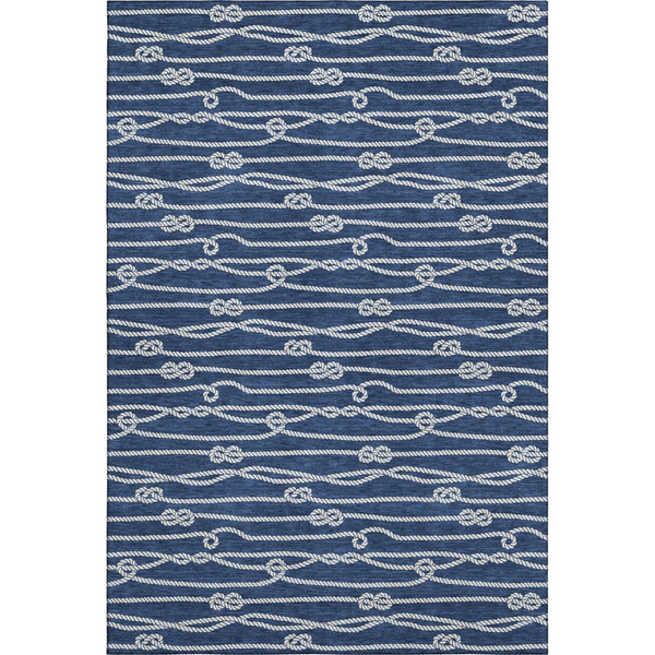 HomeRoots 5' X 8' Navy Blue & Ivory Nautical Area Rug - Washable, UV-Protected, Stain-Resistant & Soft! 645411