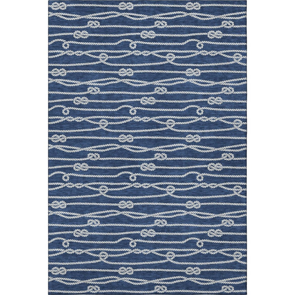HomeRoots 5' X 8' Navy Blue & Ivory Nautical Area Rug - Washable, UV-Protected, Stain-Resistant & Soft! 645411