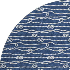HomeRoots 8' Navy Blue and Ivory Nautical Round Rug - Washable, Stain-Resistant, UV-Protected for Coastal Charm 645412