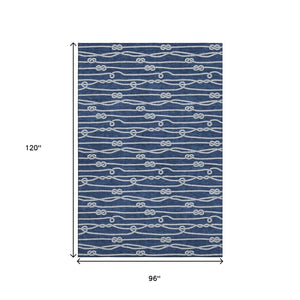 HomeRoots 8' X 10' Navy Blue Nautical Area Rug - Washable, UV Protected, Durable Design for Coastal Charm 645413