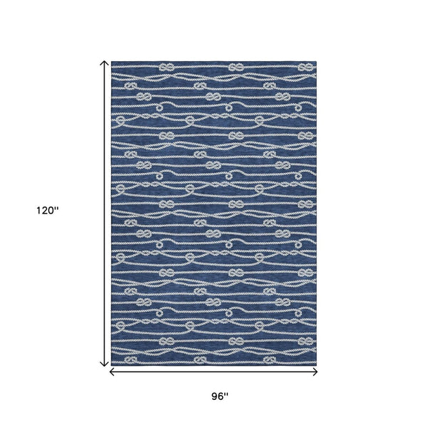 HomeRoots 8' X 10' Navy Blue Nautical Area Rug - Washable, UV Protected, Durable Design for Coastal Charm 645413